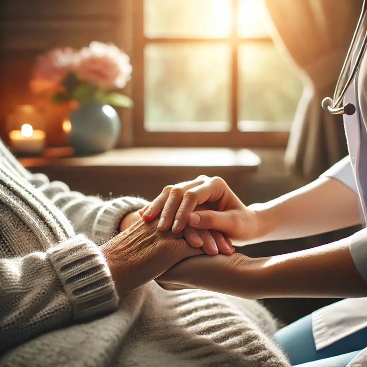 Caregiver holding an elderly patient's hand